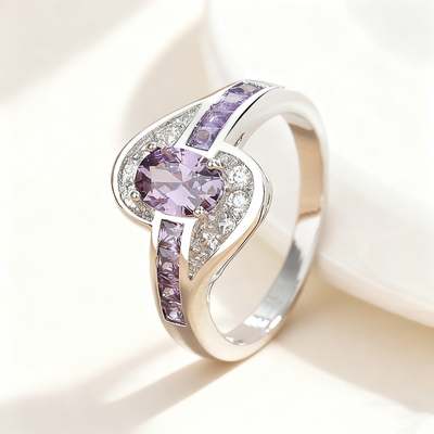 Amethyst Pavé Diamond Geometric Ring