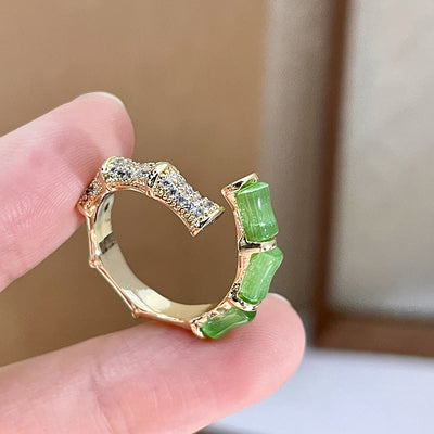 Green Bamboo Natural Emerald Jade Stone Ring