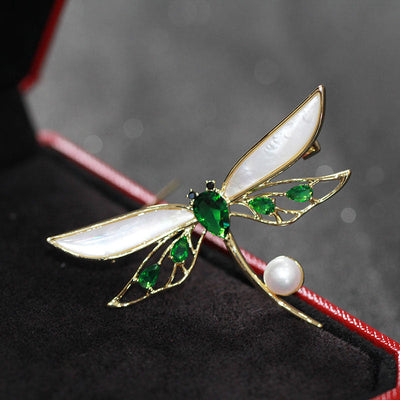 Pearl Dragonfly Natural Crystal Brooch
