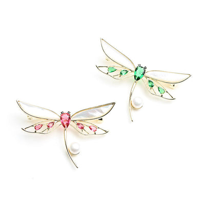 Pearl Dragonfly Natural Crystal Brooch
