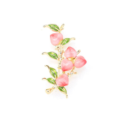 Pink peach fruit brooch