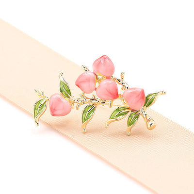 Pink peach fruit brooch