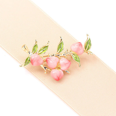 Pink peach fruit brooch