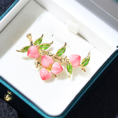 Pink peach fruit brooch