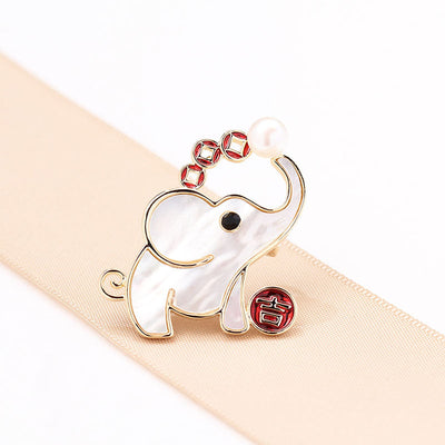 Elephant natural shell brooch