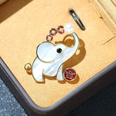 Elephant natural shell brooch