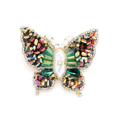 Butterfly faceted natural crystal brooch
