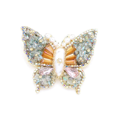 Butterfly faceted natural crystal brooch