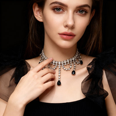Black Crystal & Diamond Necklace