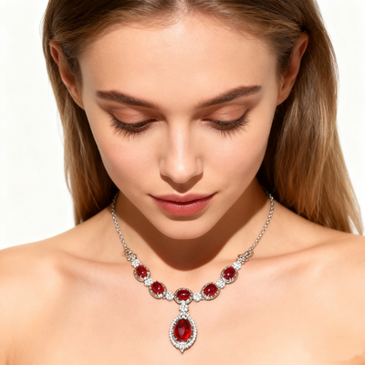 925 Silver Red Agate Necklace