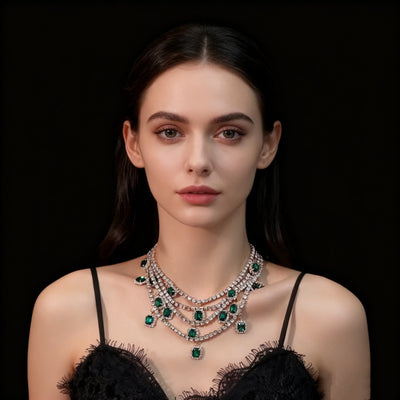 Multi-Layer Emerald Green Crystal Necklace