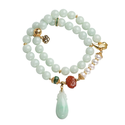 Flower bird pendant Natural Emerald Jade Stone bracelet