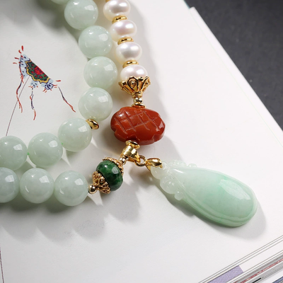 Flower bird pendant Natural Emerald Jade Stone bracelet