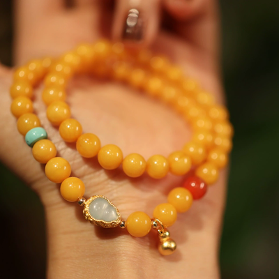 Good fortune double circle natural agate bracelet