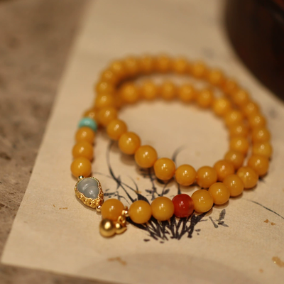 Good fortune double circle natural agate bracelet