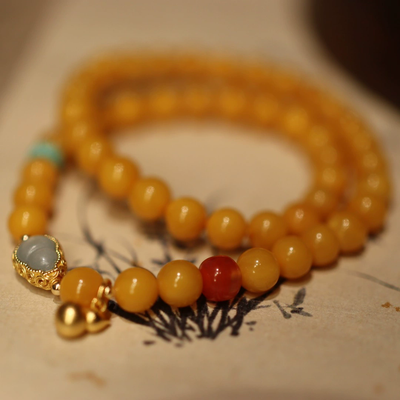 Good fortune double circle natural agate bracelet