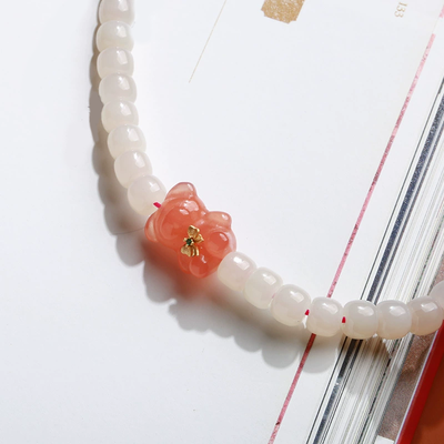 Cartoon Bear Natural Emerald Jade Stone Bracelet