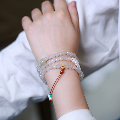 Three-circle Natural Emerald Jade Stone pearl bracelet