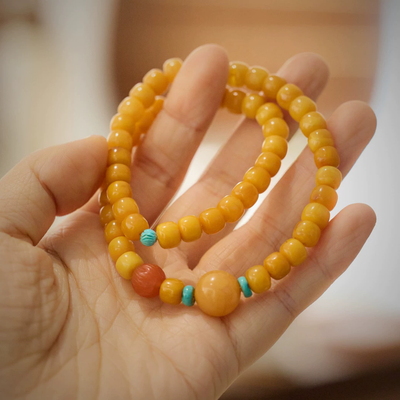 Turquoise double circle natural agate bracelet