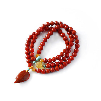 Red Leaf Three Circle Natural Agate Bracelet