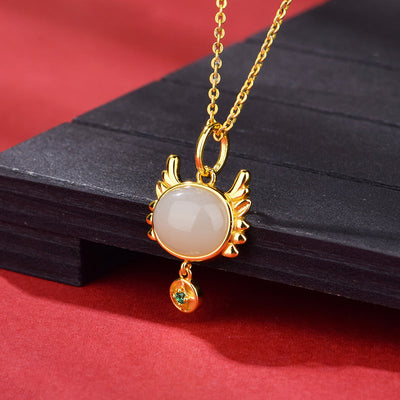 Cute Dragon Natural Emerald Jade Stone Necklace