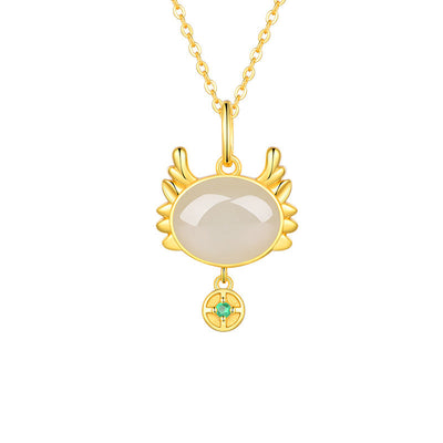 Cute Dragon Natural Emerald Jade Stone Necklace