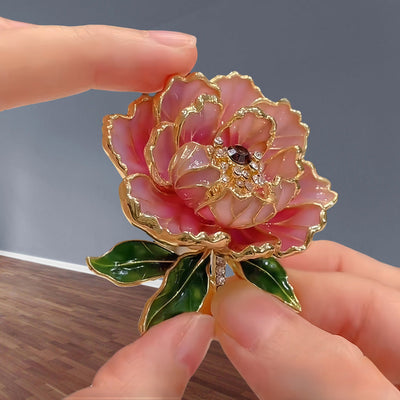 Gold-Embroidered Peony Brooch