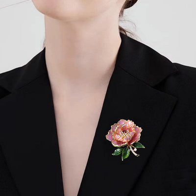 Gold-Embroidered Peony Brooch