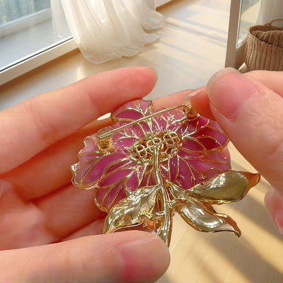 Gold-Embroidered Peony Brooch