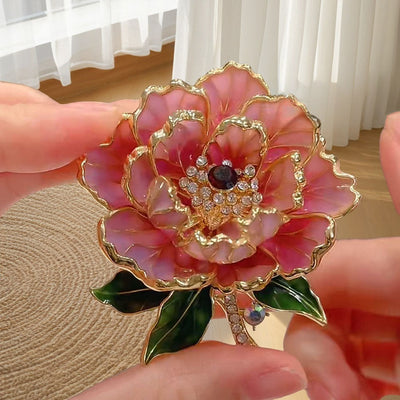 Gold-Embroidered Peony Brooch