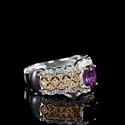 Natural amethyst diamond ring