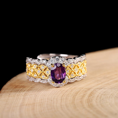 Natural amethyst diamond ring