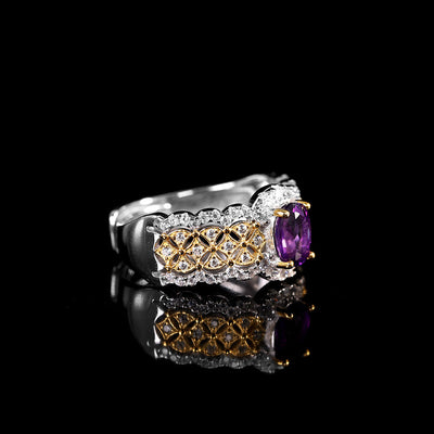 Natural amethyst diamond ring