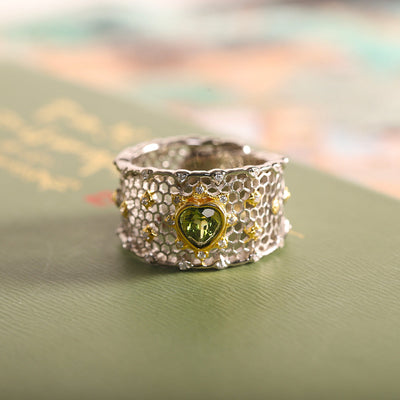 Honeycomb heart natural citrine ring