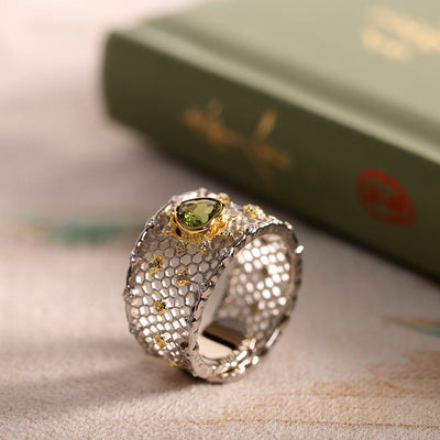 Honeycomb heart natural citrine ring