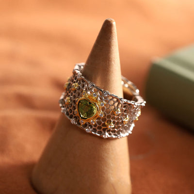 Honeycomb heart natural citrine ring