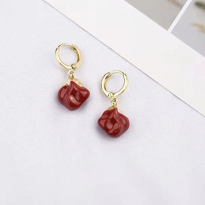 Red oil drop ball earrings