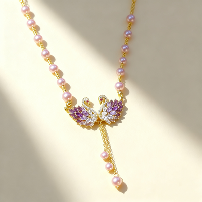 Amethyst Swan Pearl Necklace