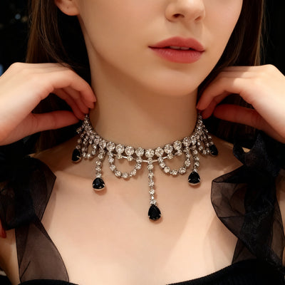 Black Crystal & Diamond Necklace