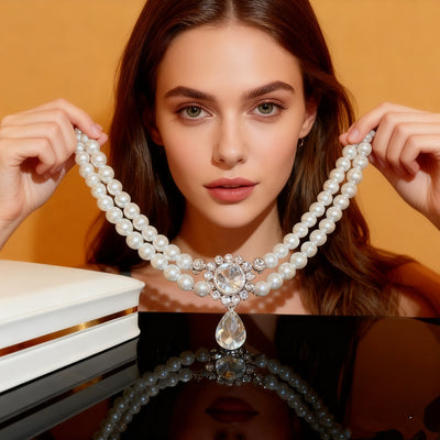 Double-Layer Pearl & Crystal Shoe Necklace