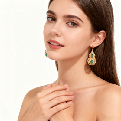 18K Gold Jade Gourd Earrings