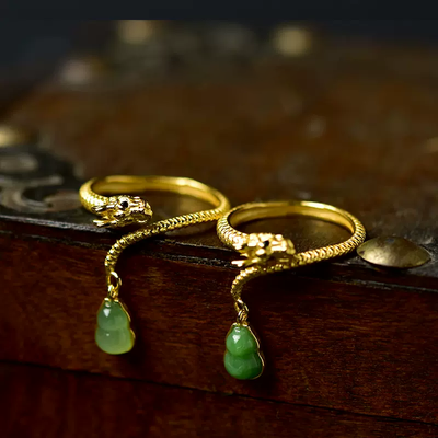 Calabash Dragon Natural Emerald Jade Stone Ring