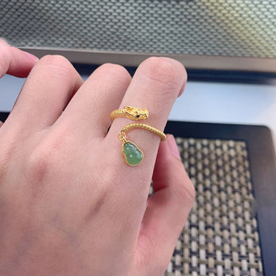 Calabash Dragon Natural Emerald Jade Stone Ring