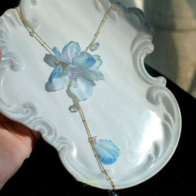 Fabric Flower Natural Crystal Necklace