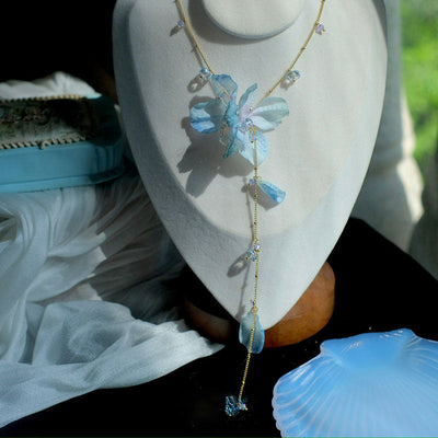Fabric Flower Natural Crystal Necklace