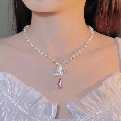 Butterfly natural crystal necklace or earrings