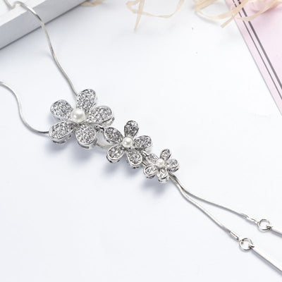 Diamond five-petal flower tassel necklace