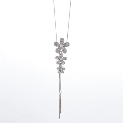Diamond five-petal flower tassel necklace