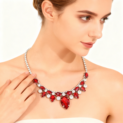 Red Teardrop Crystal Diamond Necklace