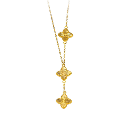 Three flowers and four-leaf clover necklace